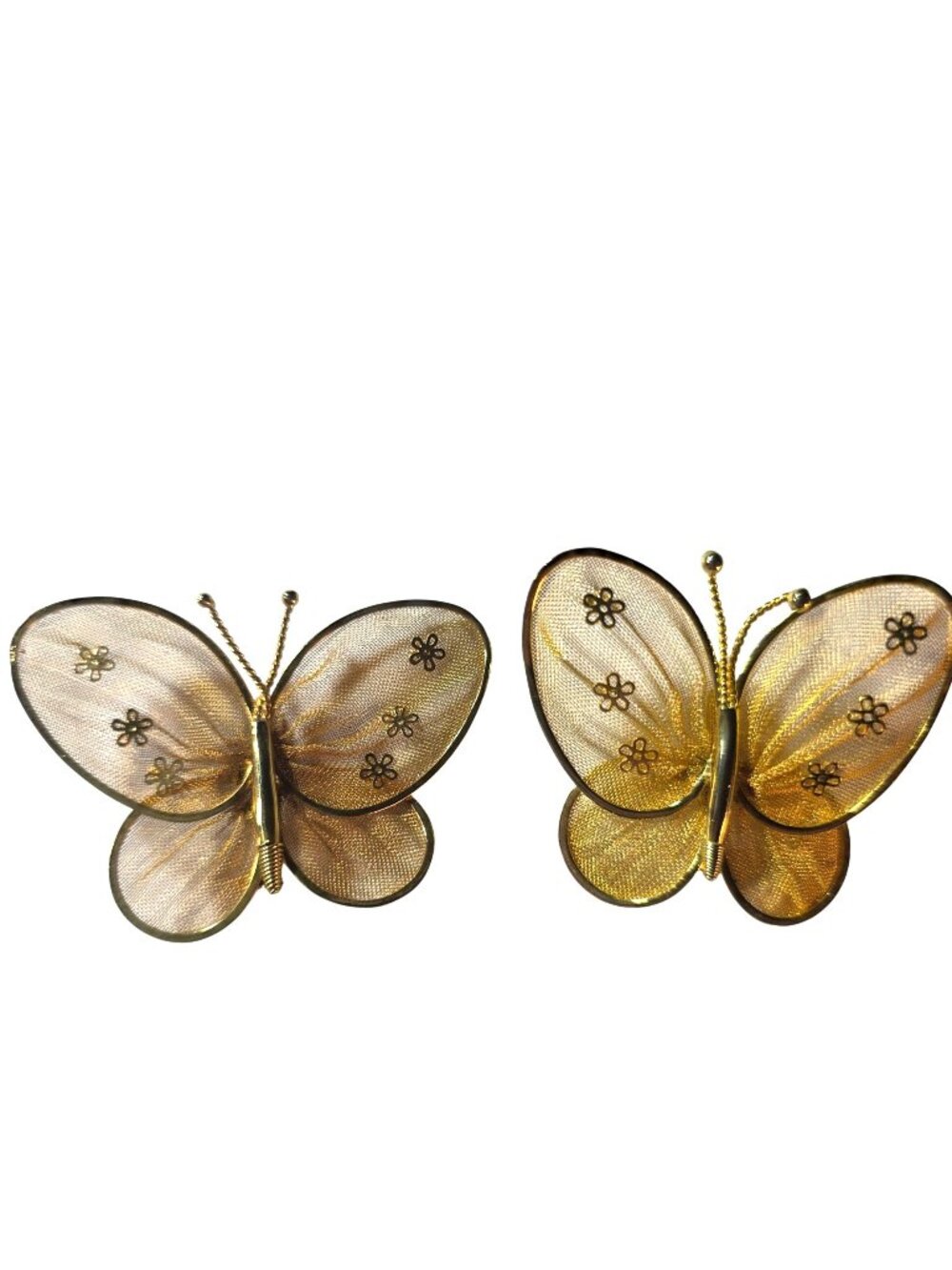 Set Of 2 Gold-Tone Butterfly Mesh Brooches Floral Vtg fairycore boho jewelry